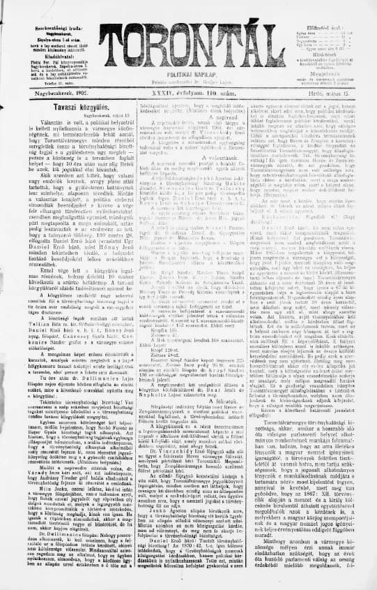 Torontál, 34. évf. 1905. május 15. 110. sz.