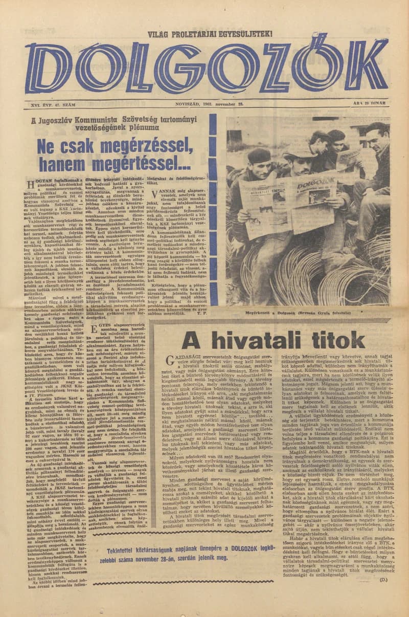 Dolgozók, 16. évf. 1962. november 23. 47. sz.