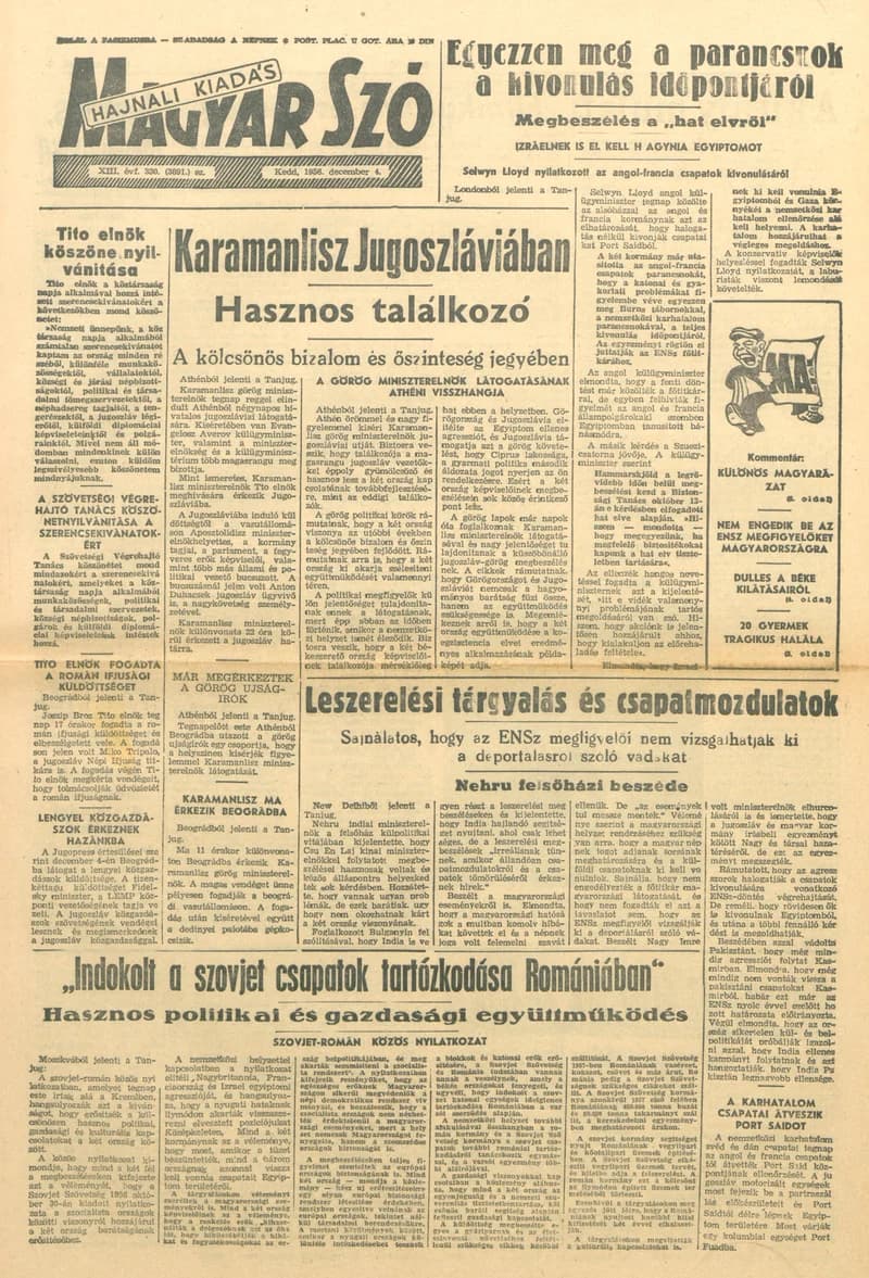 Magyar Szó, 13. évf. 1956. december 4. 330. sz. 1–8. oldal