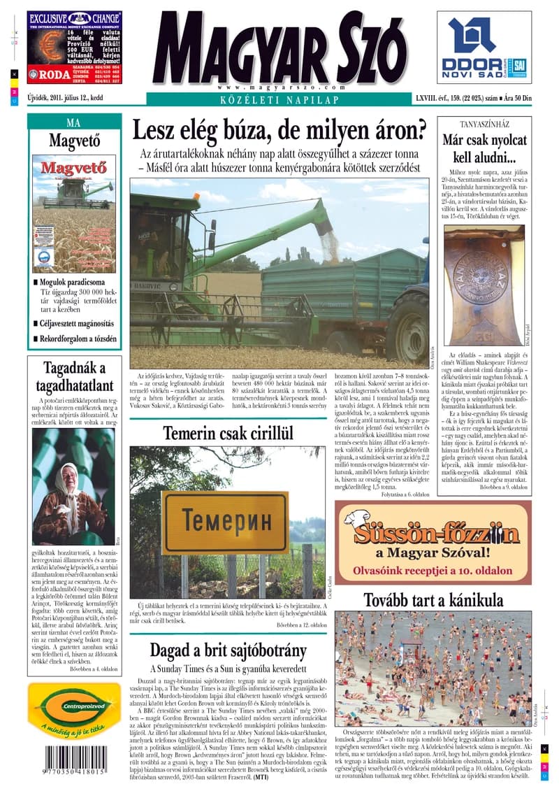 Magyar Szó, 68. évf. 2011. július 12. 159. sz.