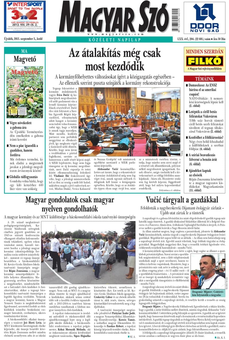 Magyar Szó, 70. évf. 2013. szeptember 3. 204. sz. 1–20. oldal