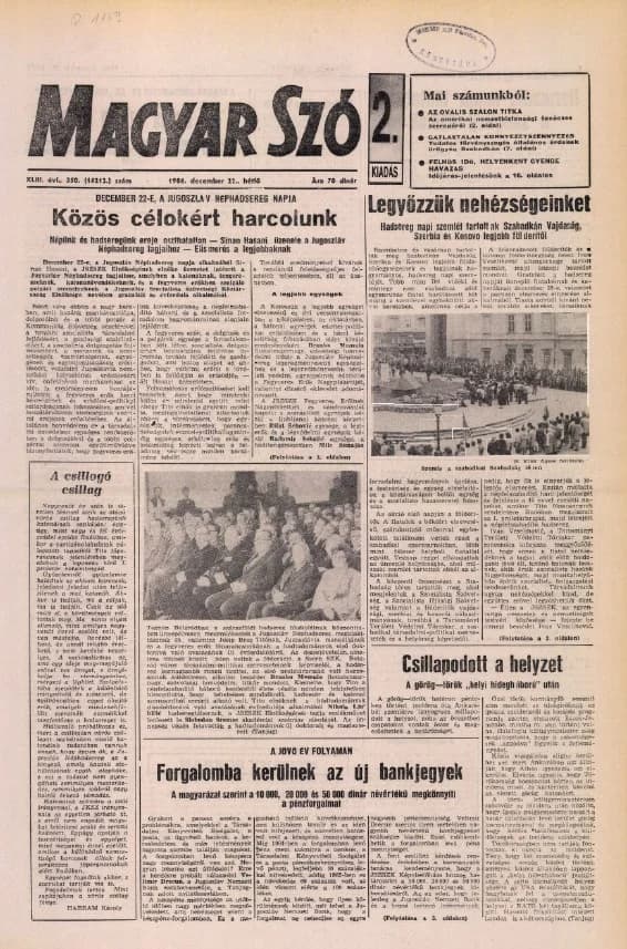 Magyar Szó, 43. évf. 1986. december 22. 350. sz. 1–20. oldal