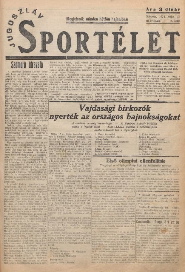 Jugoszláv sportélet, 3. évf. 1924. május 19. 15. sz.