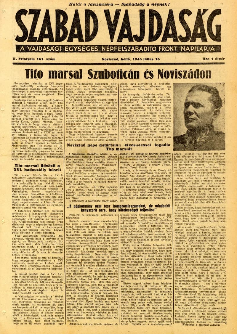 Szabad Vajdaság, 2. évf. 1945. július 16. 161. sz.