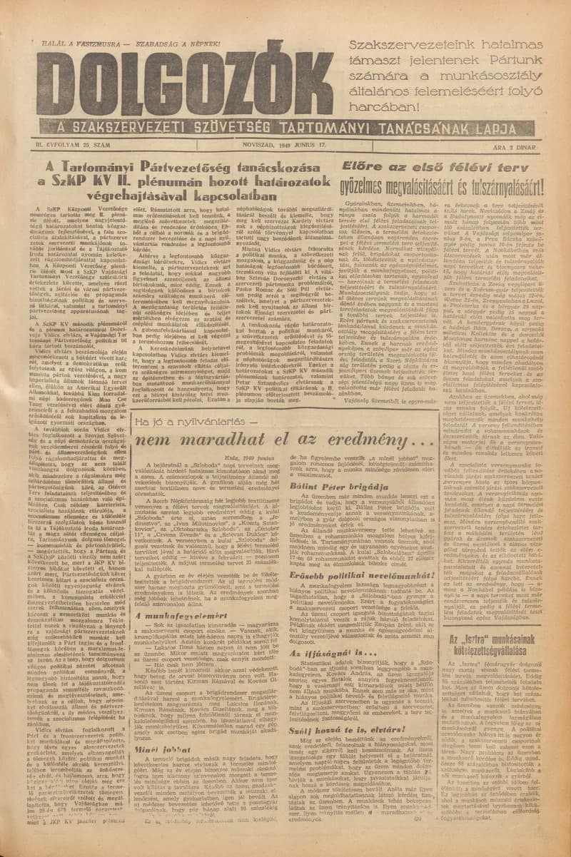 Dolgozók, 3. évf. 1949. június 17. 25. sz.