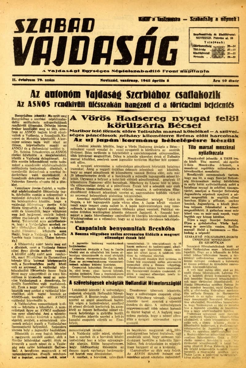 Szabad Vajdaság, 2. évf. 1945. április 8. 79. sz.