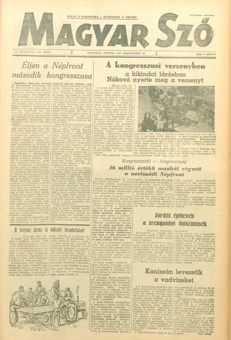 Magyar Szó, 4. évf. 1947. szeptember 26. 236. sz. 1–8. oldal