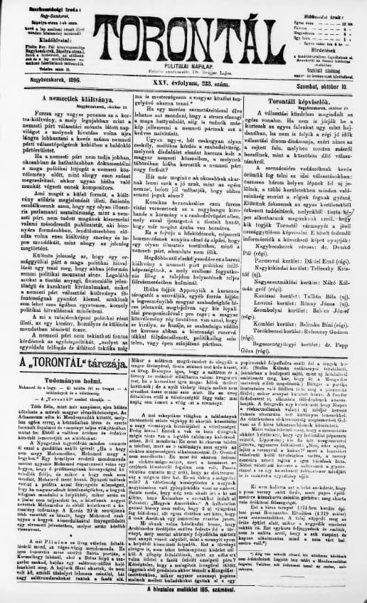 Torontál, 25. évf. 1896. október 10. 233. sz.