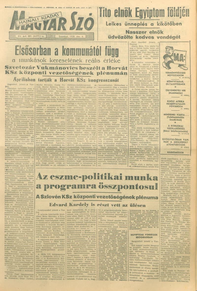 Magyar Szó, 15. évf. 1958. december 6. 301. sz. 1–18. oldal