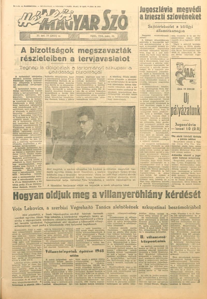 Magyar Szó, 11. évf. 1954. március 22. 77. sz. 1–6. oldal