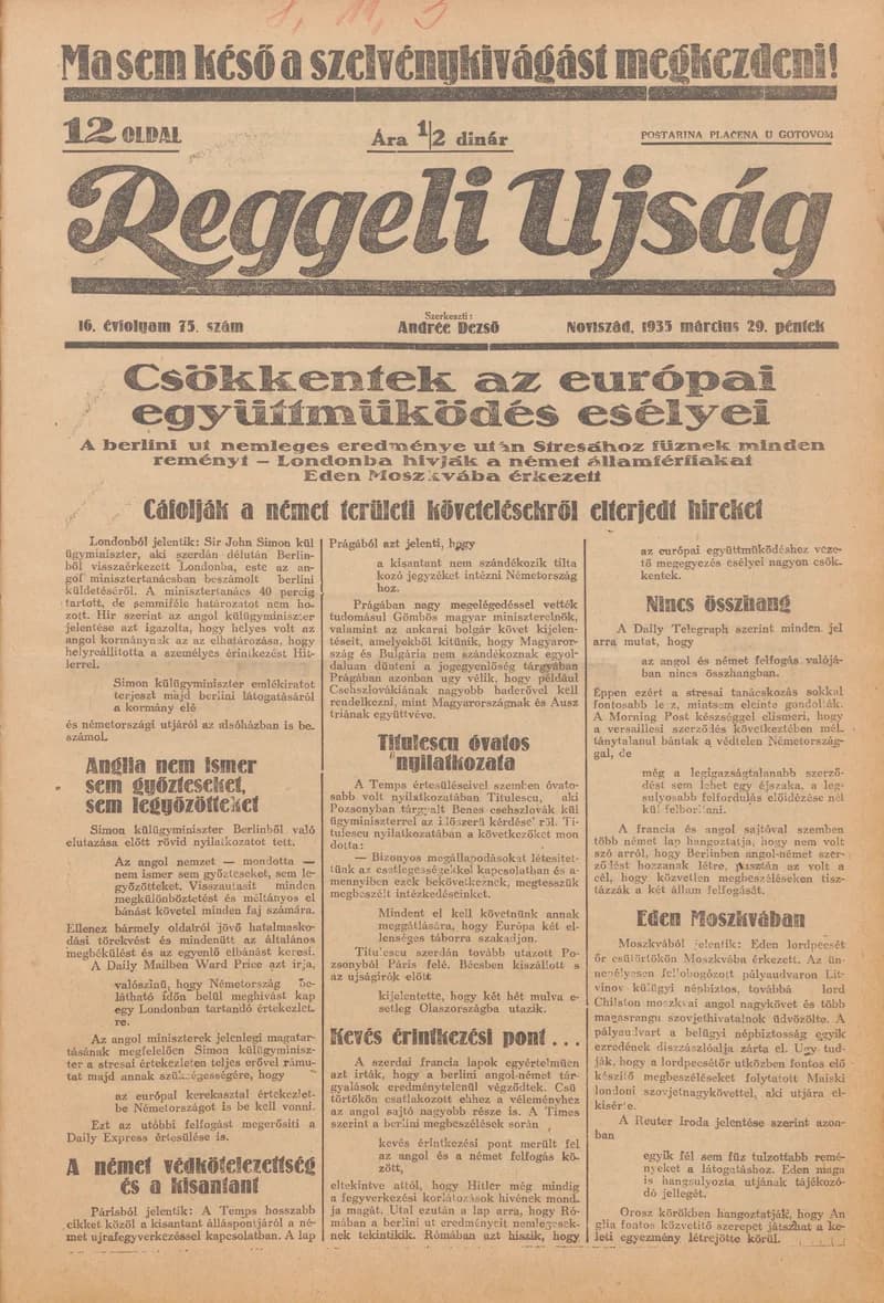 Reggeli Újság, 16. évf. 1935. március 29. 75. sz.