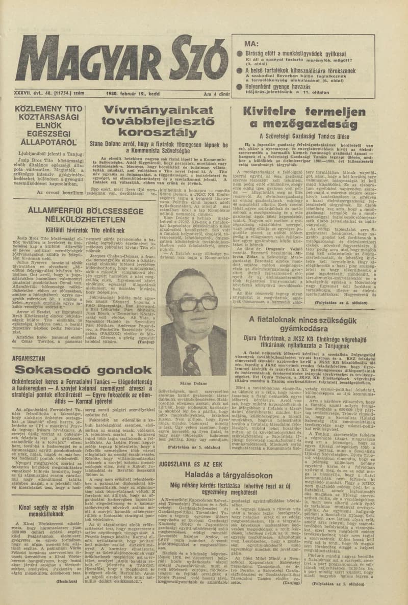 Magyar Szó, 37. évf. 1980. február 19. 48. sz. 1–20. oldal