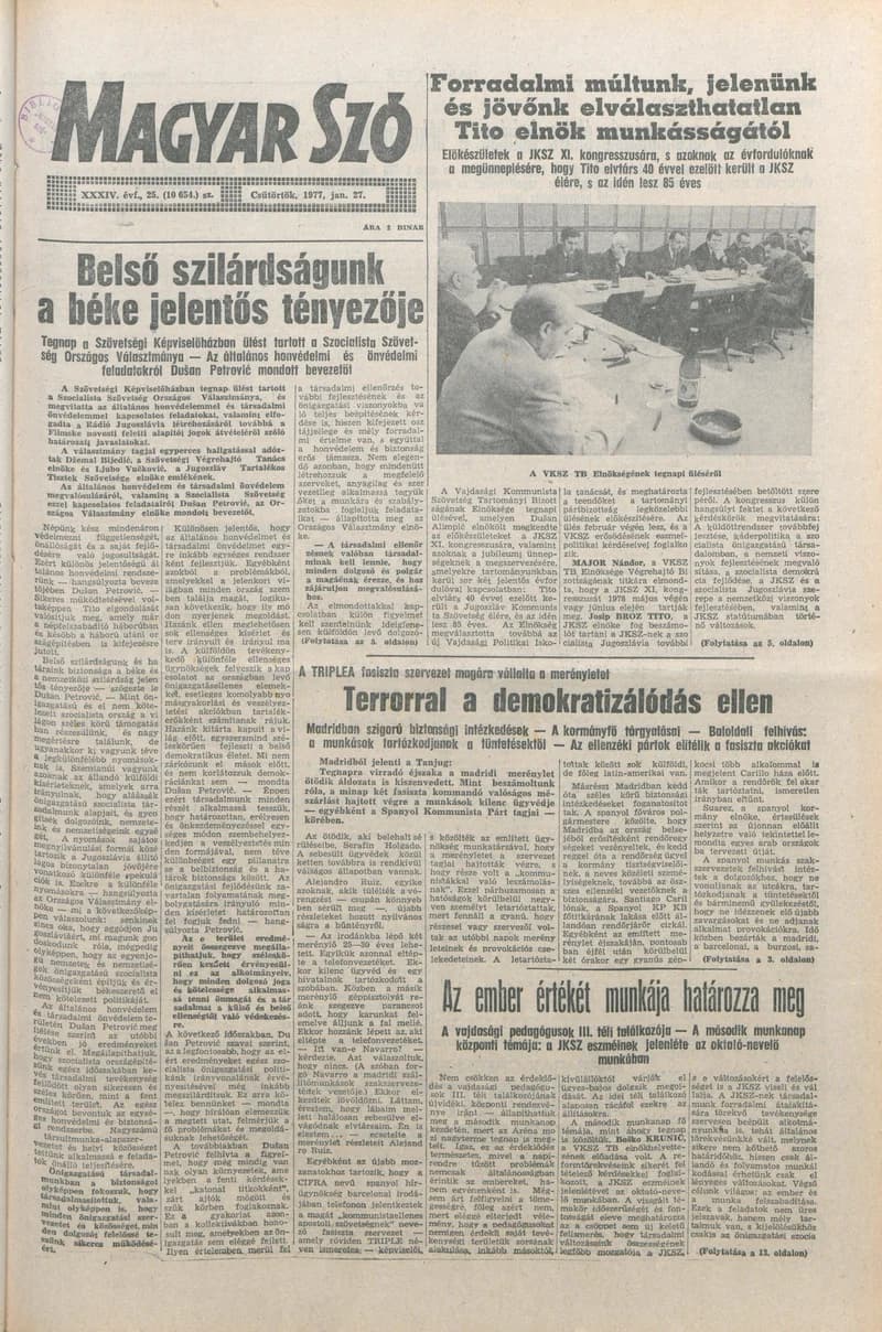 Magyar Szó, 34. évf. 1977. január 27. 25. sz.