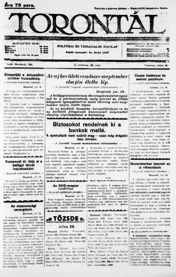 Torontál, 51. évf. 1922. július 30. 166. sz.