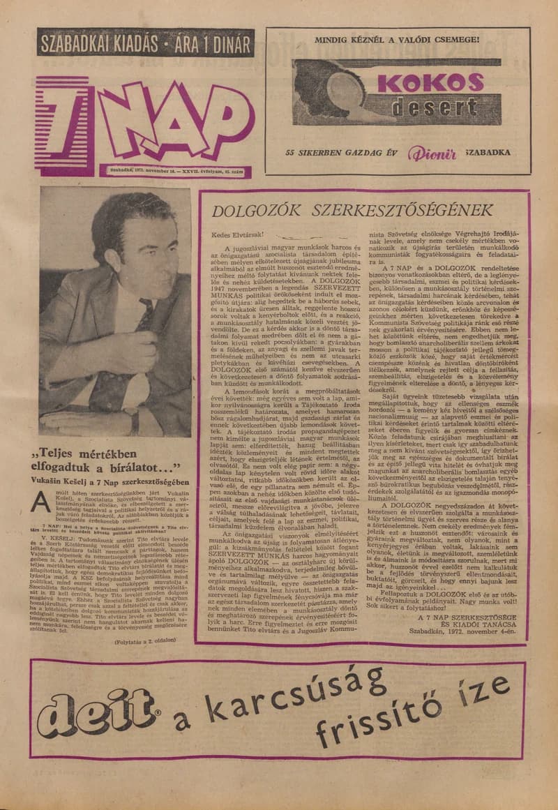 7 Nap, 27. évf. 1972. november 10. 45. sz. 1–28. oldal