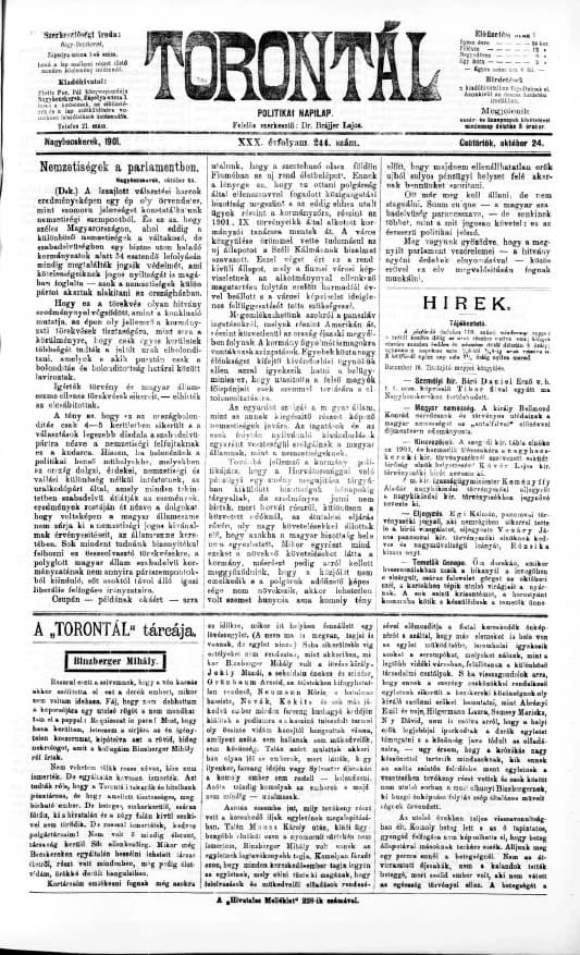 Torontál, 30. évf. 1901. október 24. 244. sz.