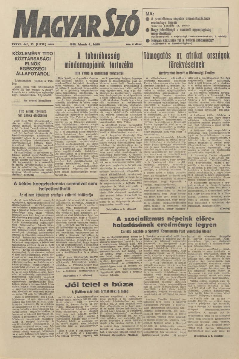 Magyar Szó, 37. évf. 1980. február 4. 33. sz. 1–16. oldal
