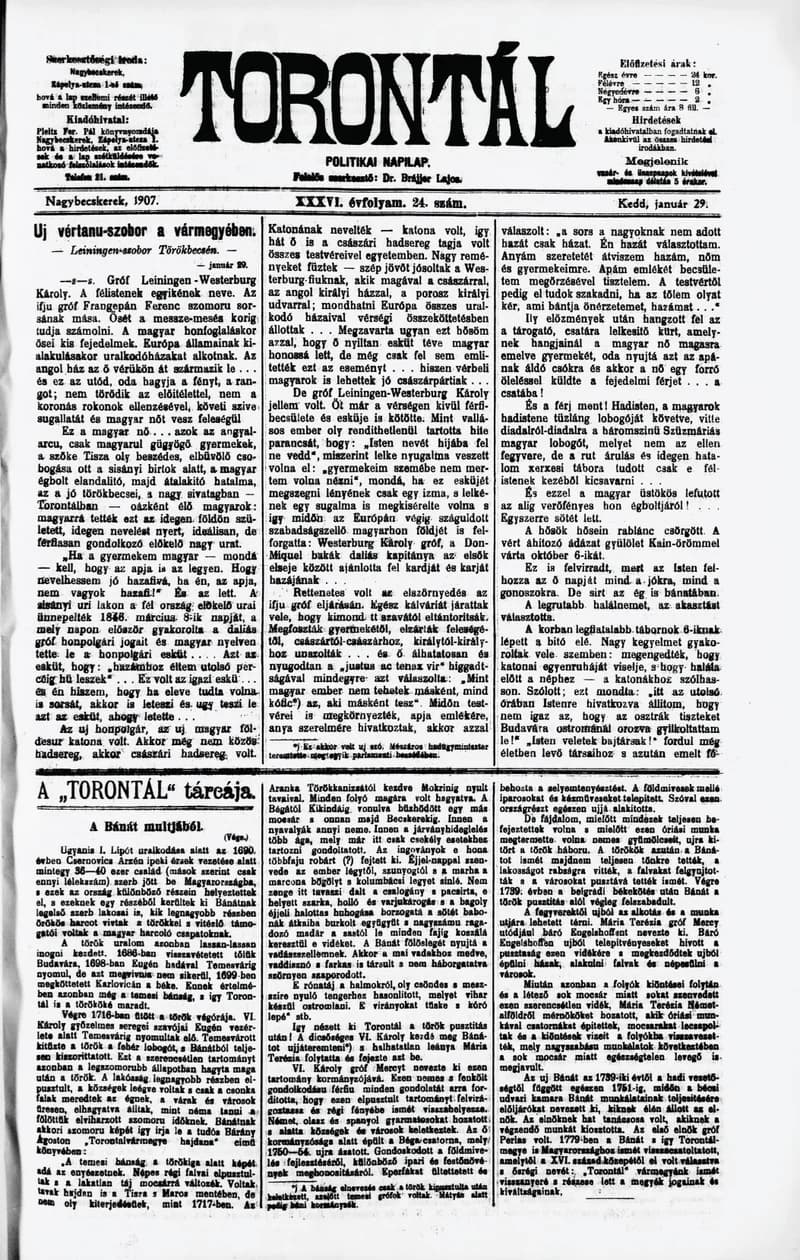 Torontál, 36. évf. 1907. január 29. 24. sz.