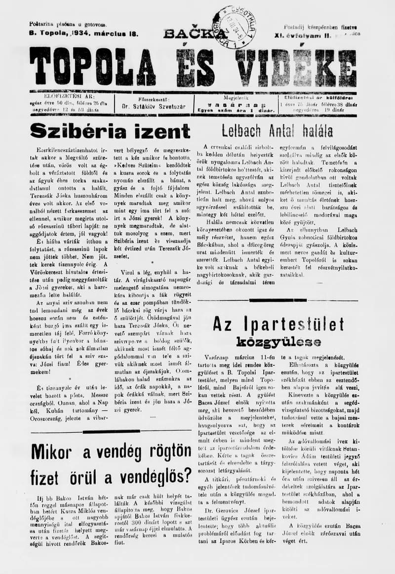 Bačka Topola és Vidéke, 11. évf. 1934. március 18. 11. sz.
