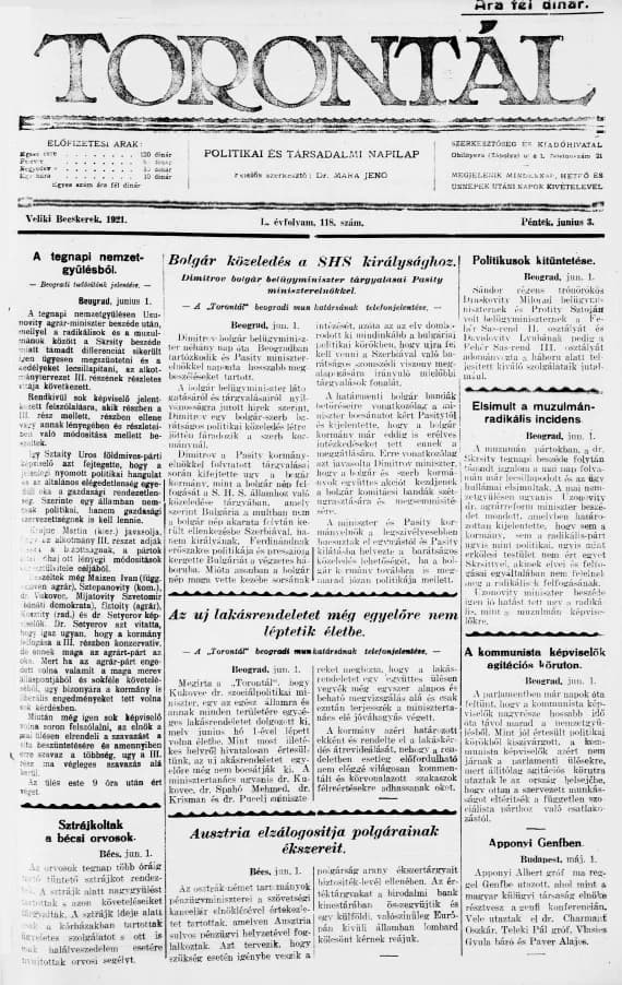 Torontál, 50. évf. 1921. június 3. 118. sz.