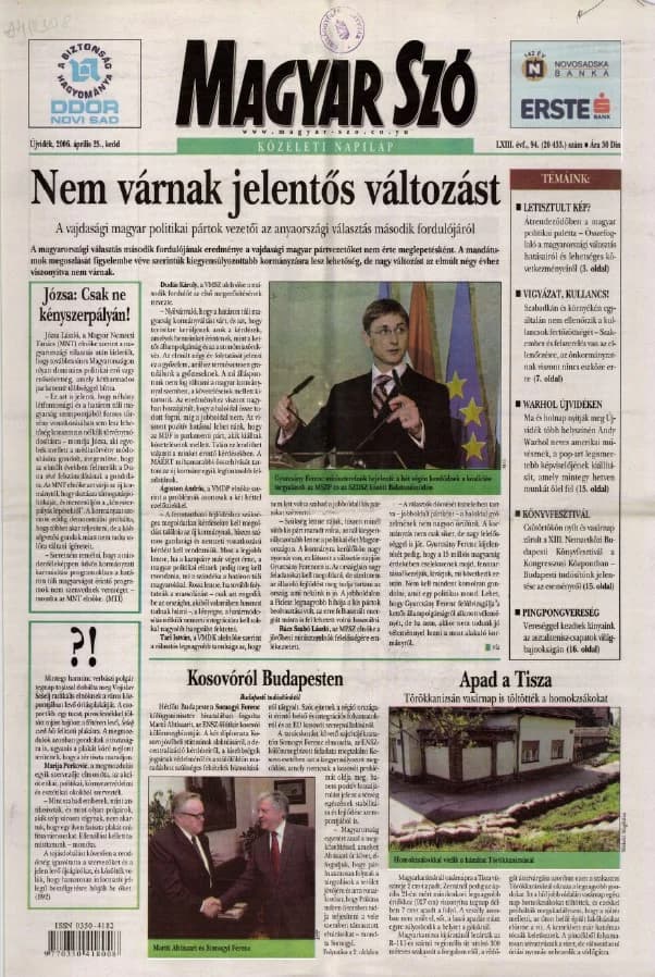 Magyar Szó, 63. évf. 2006. április 25. 94. sz. 1–20. oldal