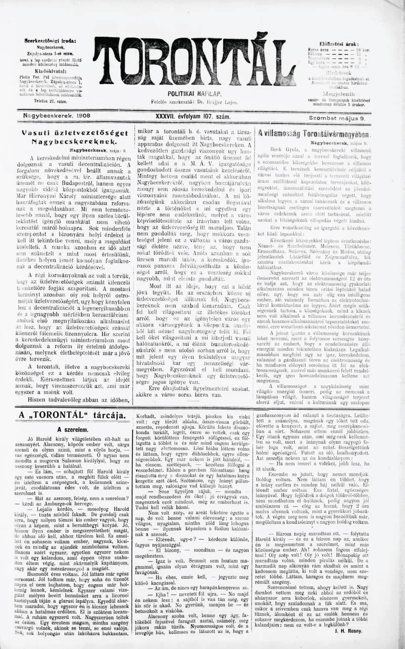 Torontál, 37. évf. 1908. május 9. 107. sz.