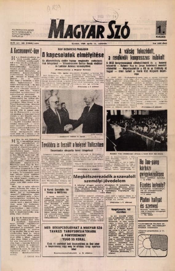 Magyar Szó, 46. évf. 1989. április 13. 100. sz. 1–16. oldal