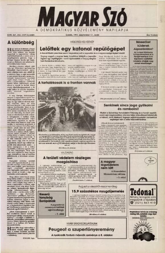 Magyar Szó, 48. évf. 1991. szeptember 17. 256. sz. 1–20. oldal