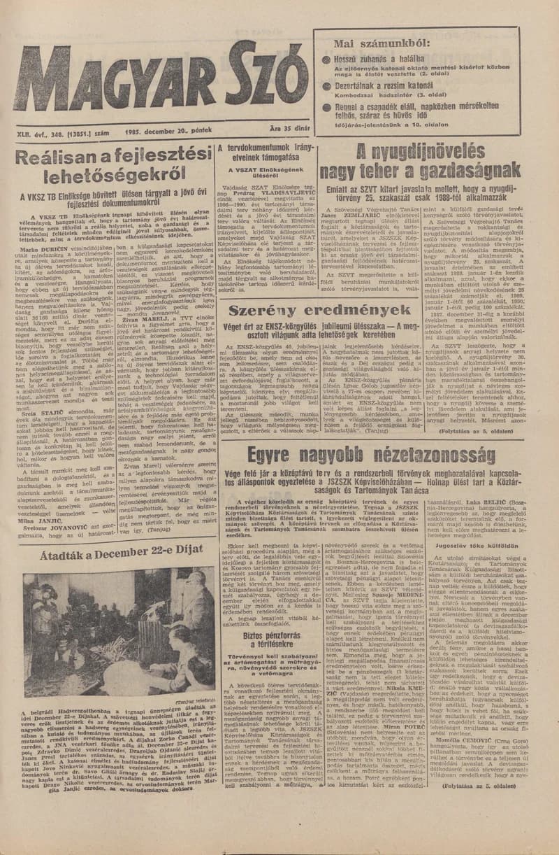 Magyar Szó, 42. évf. 1985. december 20. 348. sz. 1–20. oldal