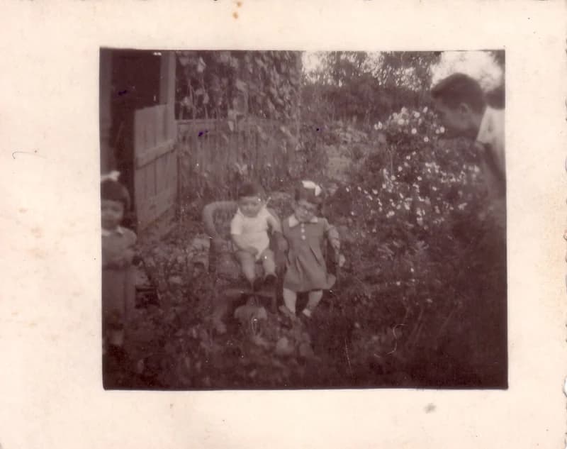 Gyerekek a virágos kertben