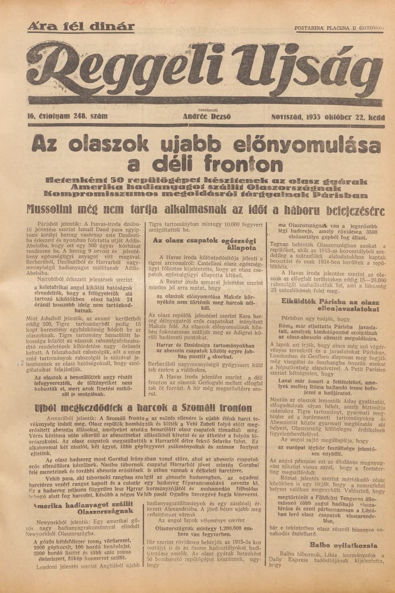 Reggeli Újság, 16. évf. 1935. október 22. 248. sz.