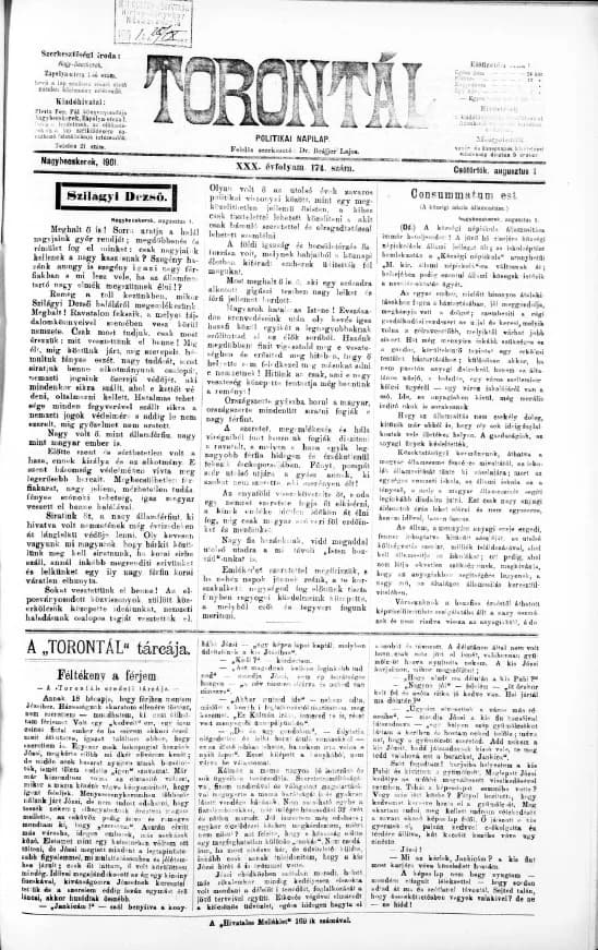 Torontál, 30. évf. 1901. augusztus 1. 174. sz.