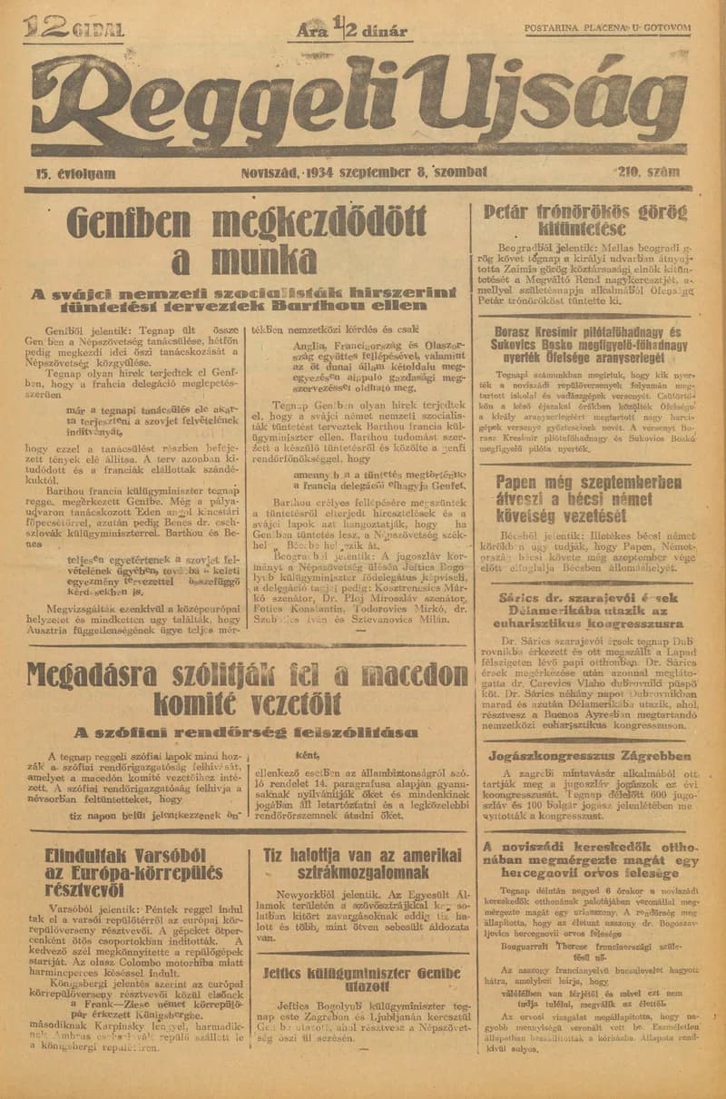Reggeli Újság, 15. évf. 1934. szeptember 8. 210. sz.