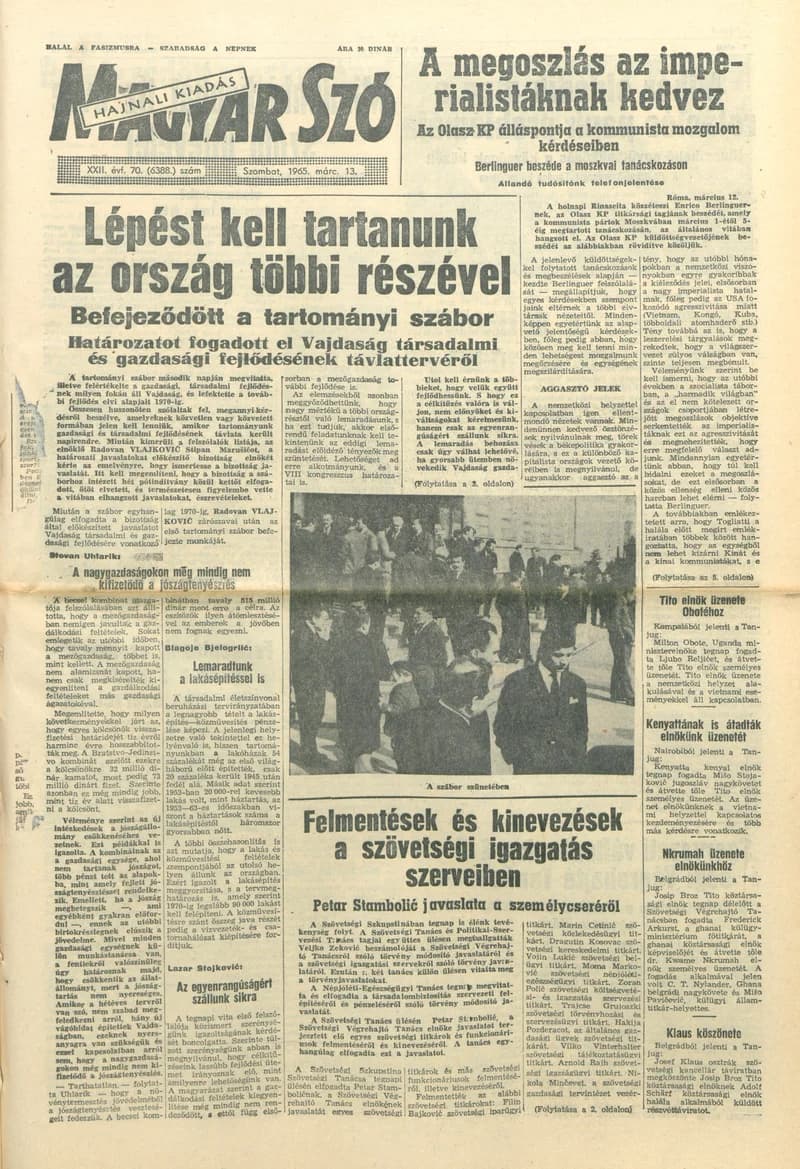 Magyar Szó, 22. évf. 1965. március 13. 70. sz. 1–12. oldal