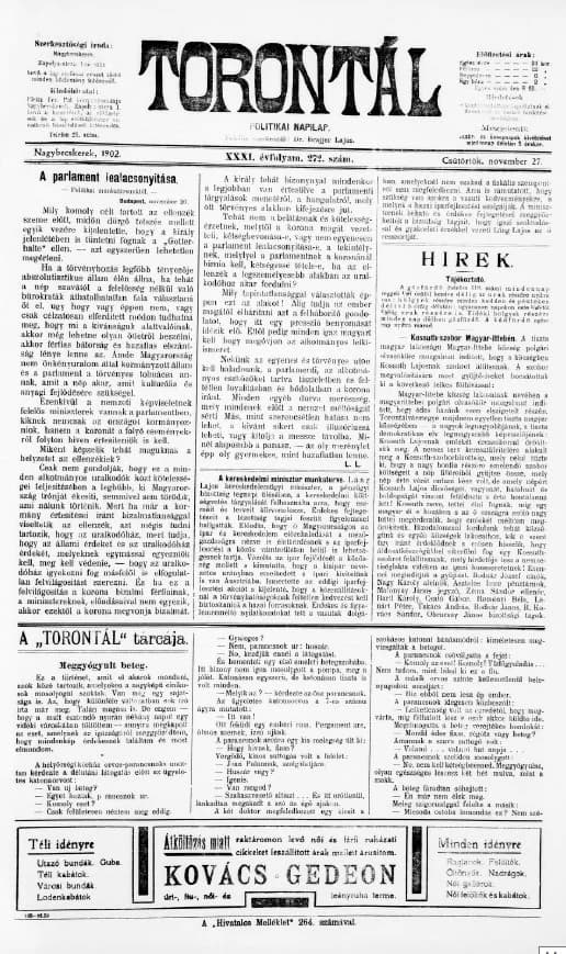 Torontál, 31. évf. 1902. november 27. 272. sz.