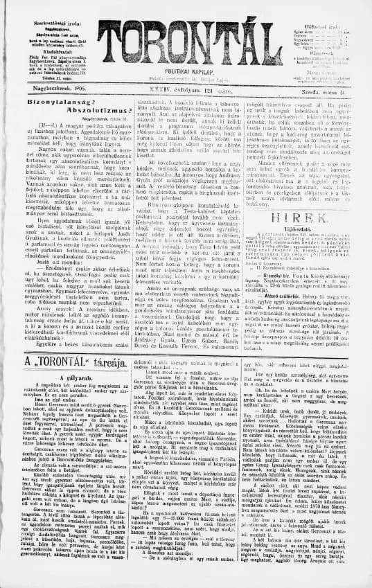 Torontál, 34. évf. 1905. május 31. 124. sz.