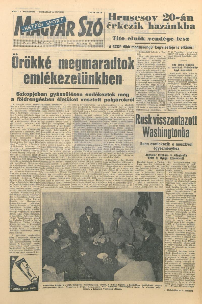 Magyar Szó, 20. évf. 1963. augusztus 12. 220. sz. 1–14. oldal