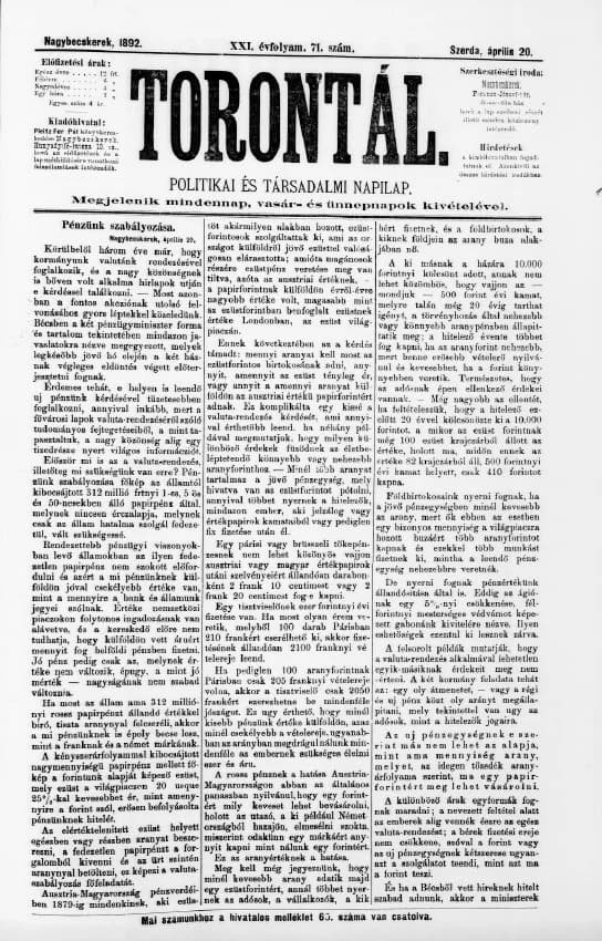 Torontál, 21. évf. 1892. április 20. 71. sz.