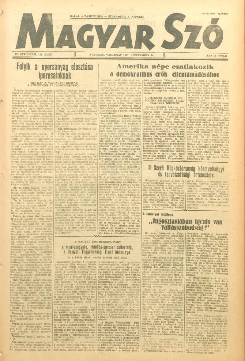 Magyar Szó, 4. évf. 1947. szeptember 14. 226. sz. 1–8. oldal
