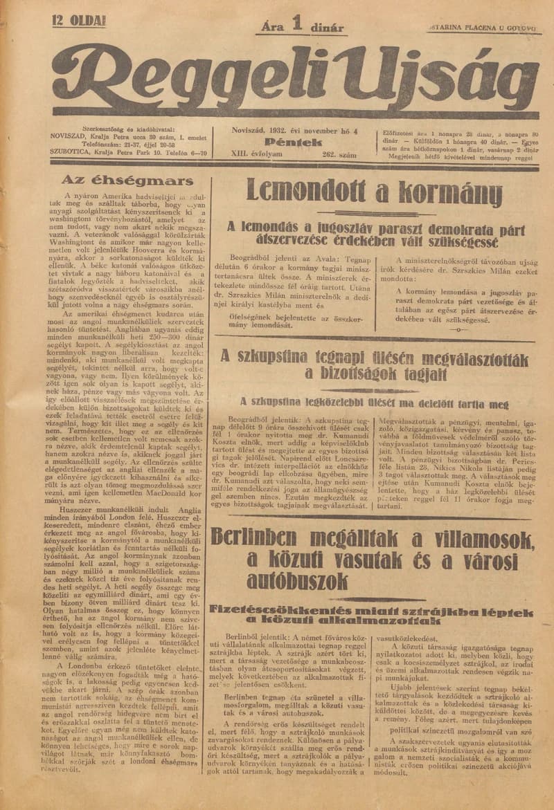 Reggeli Újság, 13. évf. 1932. november 4. 262. sz.