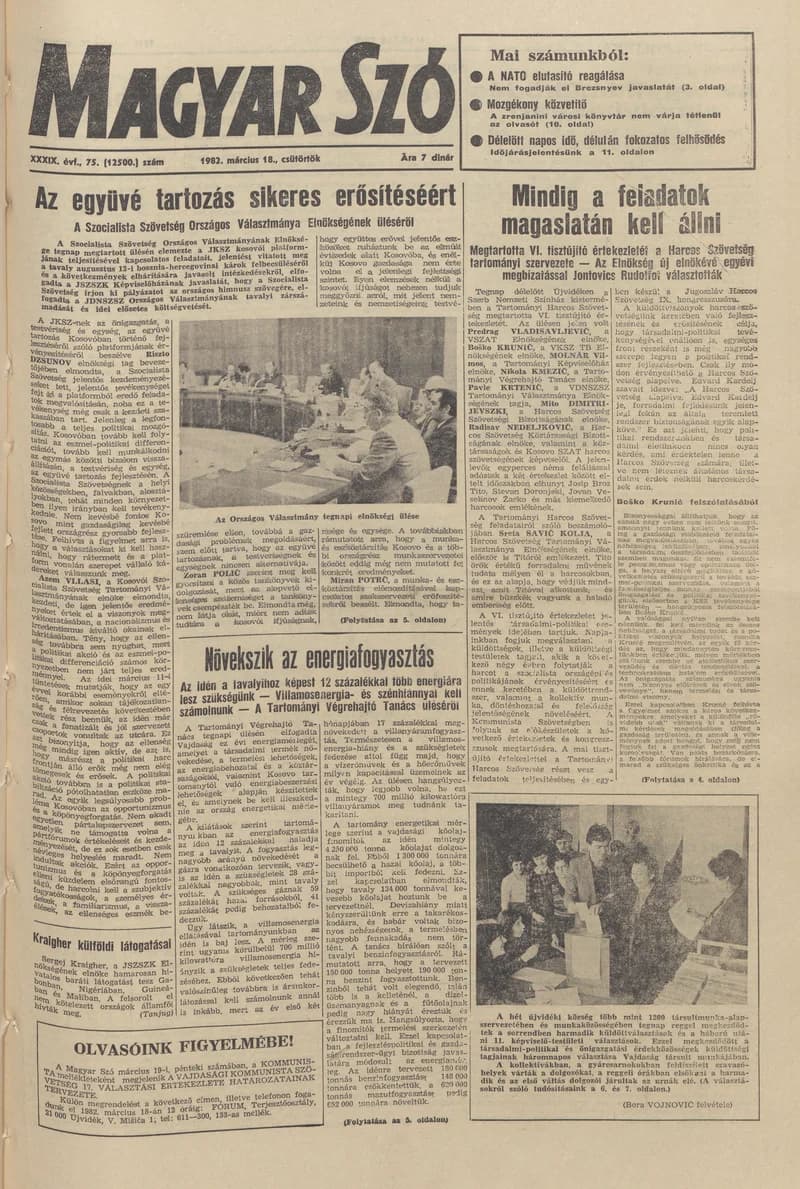 Magyar Szó, 39. évf. 1982. március 18. 75. sz. 1–20. oldal