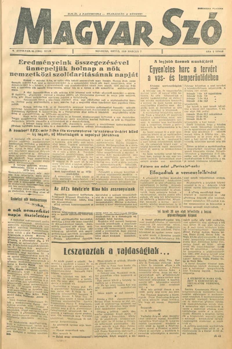 Magyar Szó, 6. évf. 1949. március 7. 56. sz. 1–4. oldal