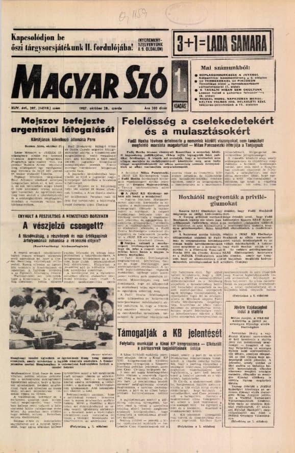Magyar Szó, 44. évf. 1987. október 28. 297. sz. 1–16. oldal