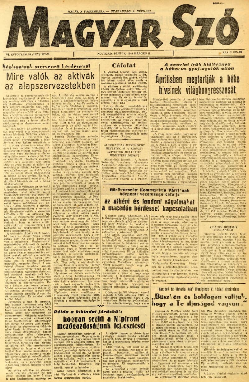 Magyar Szó, 6. évf. 1949. március 11. 59. sz. 1–4. oldal