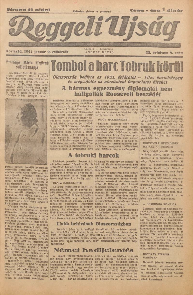 Reggeli Újság, 22. évf. 1941. január 9. 9. sz.