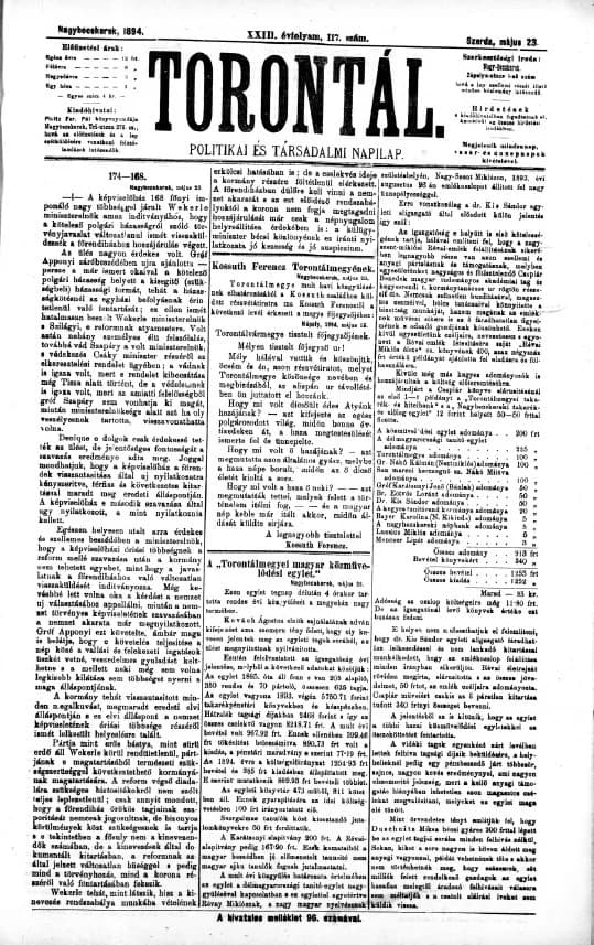 Torontál, 23. évf. 1894. május 23. 117. sz.