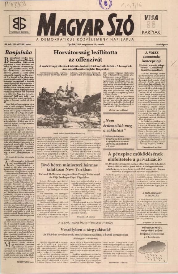 Magyar Szó, 52. évf. 1995. szeptember 20. 219. sz. 1–16. oldal