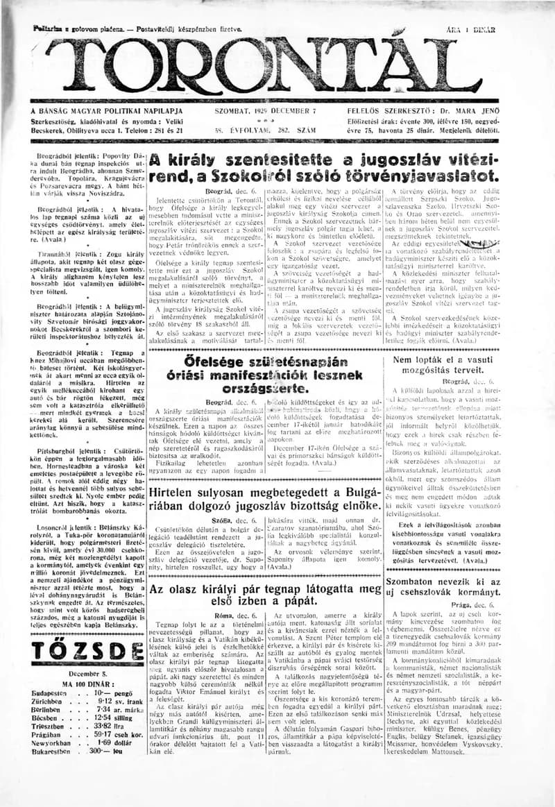 Torontál, 58. évf. 1929. december 7. 282. sz.
