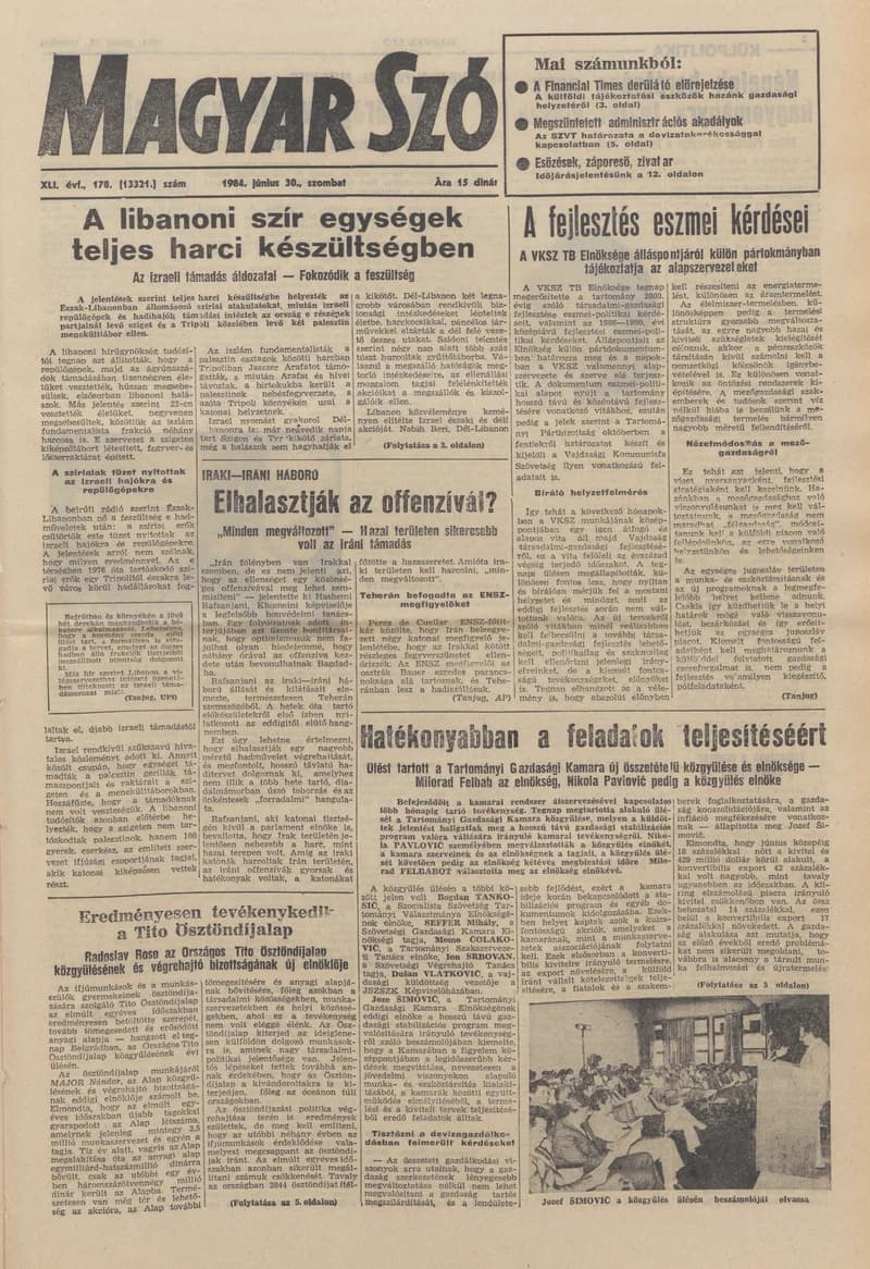 Magyar Szó, 41. évf. 1984. június 30. 178. sz. 1–24. oldal