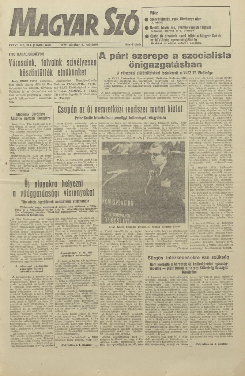 Magyar Szó, 36. évf. 1979. október 4. 273. sz. 1–20. oldal